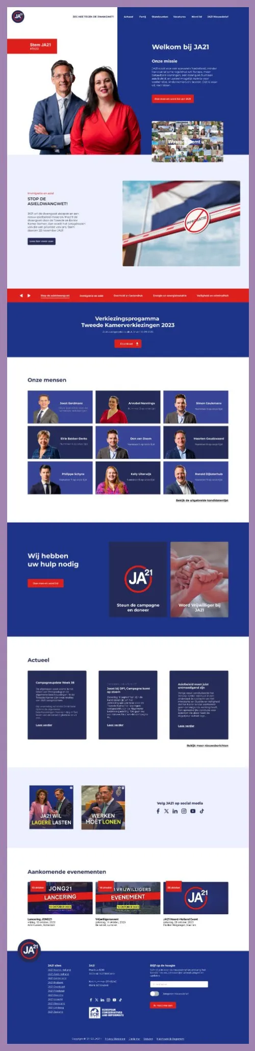 De volledige homepage van boven naar beneden