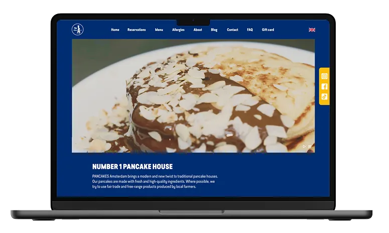 De homepage met een video van een pannenkoek